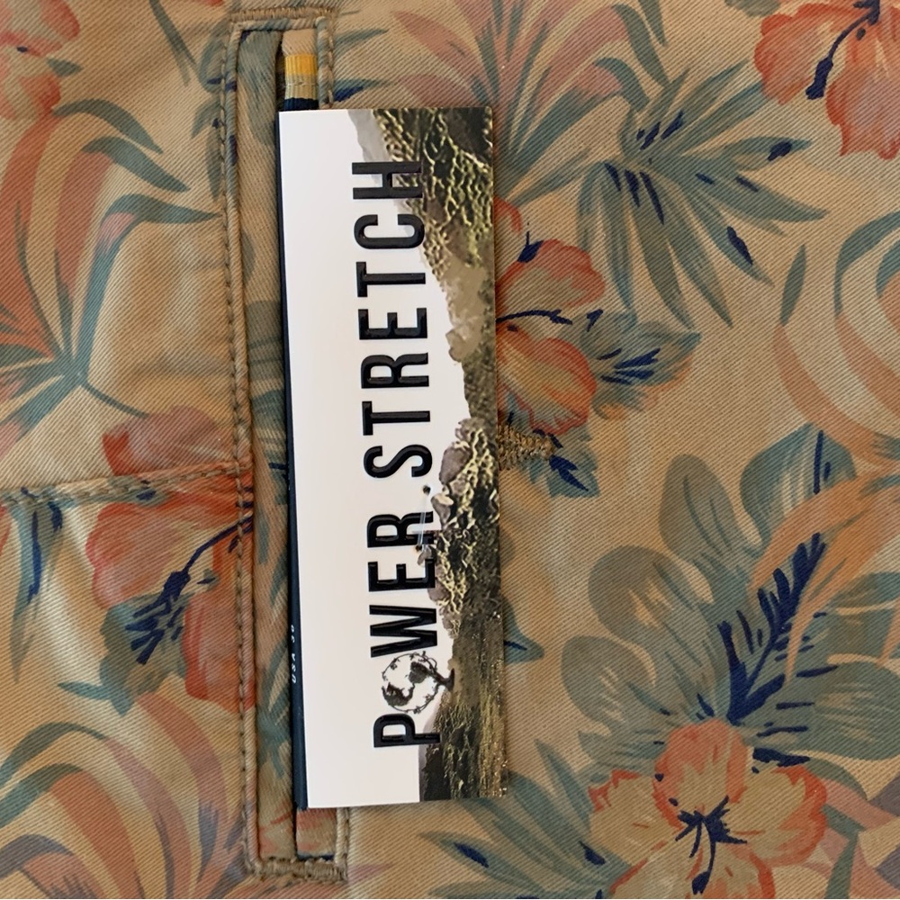 Denim & Flower Men's Floral Chino Shorts - Tan with Green & Orange Accents - Picture 7 of 12